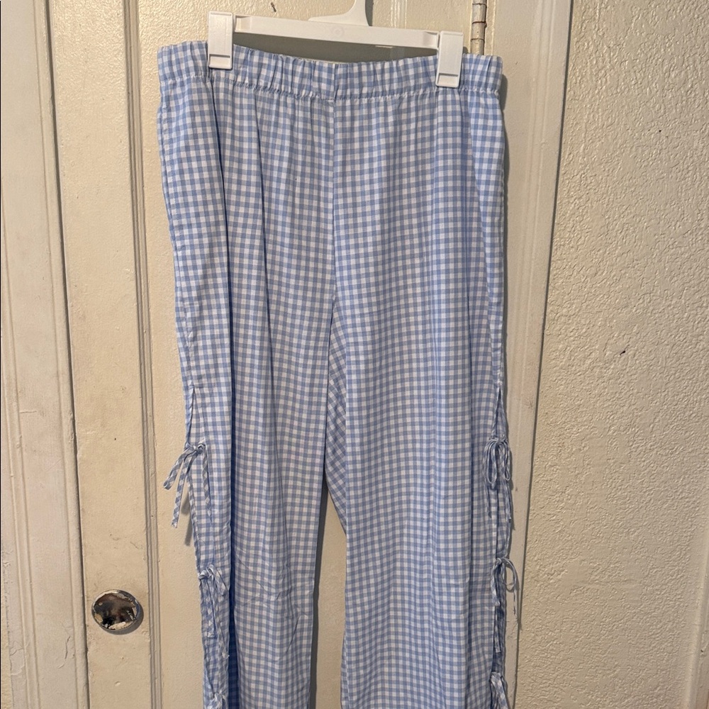 Blue Gingham Wide Leg Pants